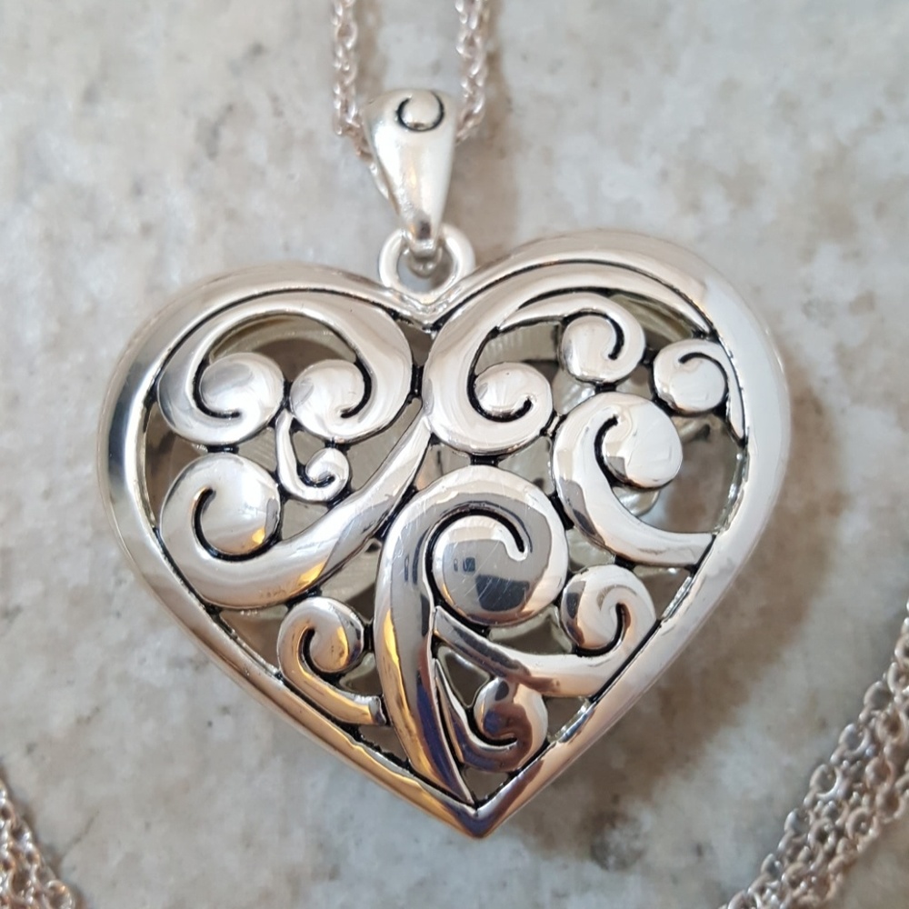 Silvertoned 29" Heart Filigree Necklace Pendant